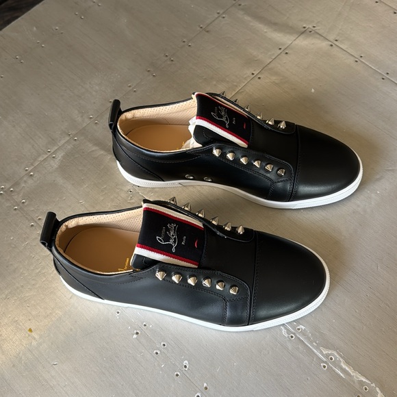 Christian Louboutin fav fique black leather slip on sneaker trainer flat sz 38.5 - Picture 3 of 13